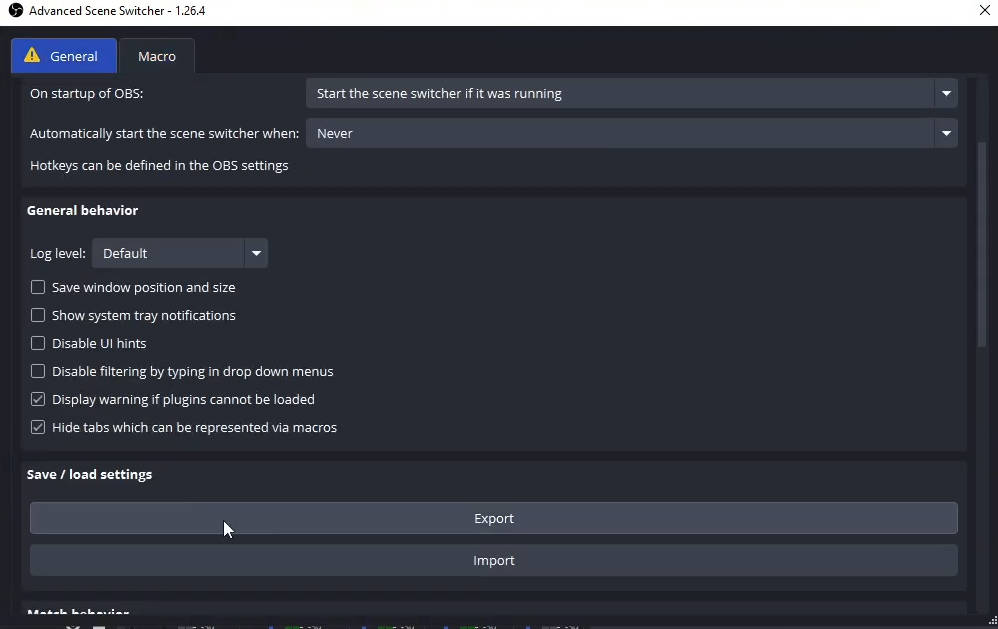 OBS scene switcher settings