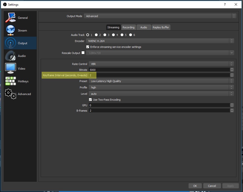 OBS Adjust Keyframe Interval