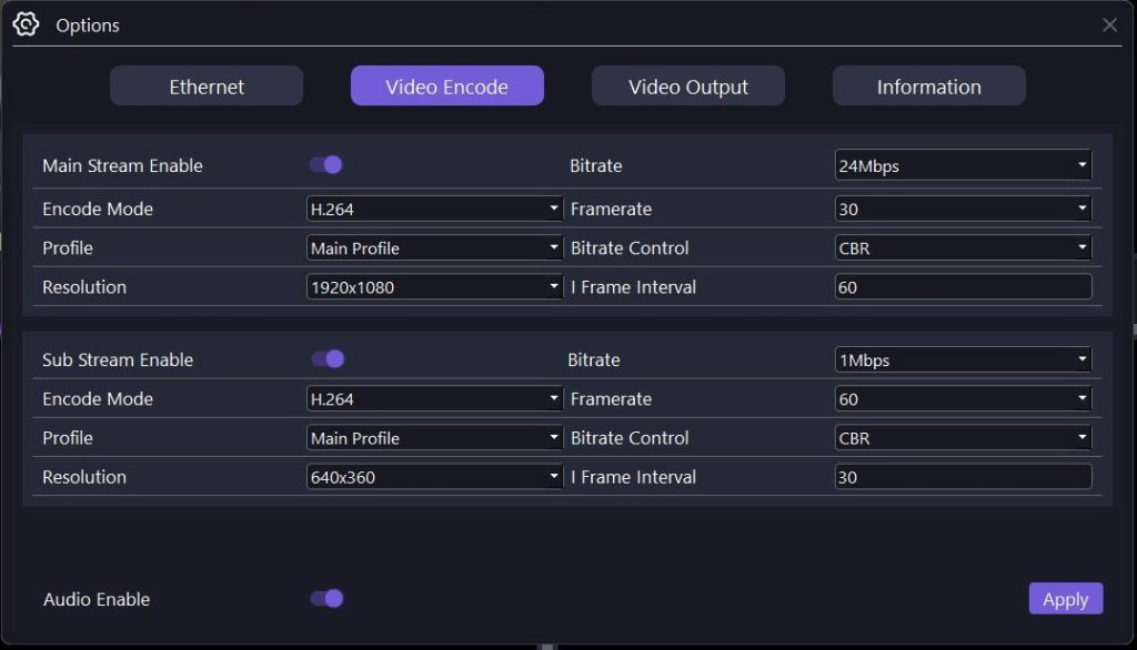 Video encoding settings