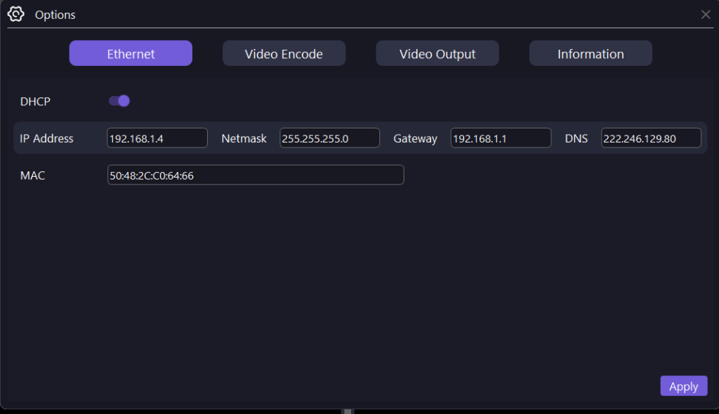 PTZ network settings, system settings