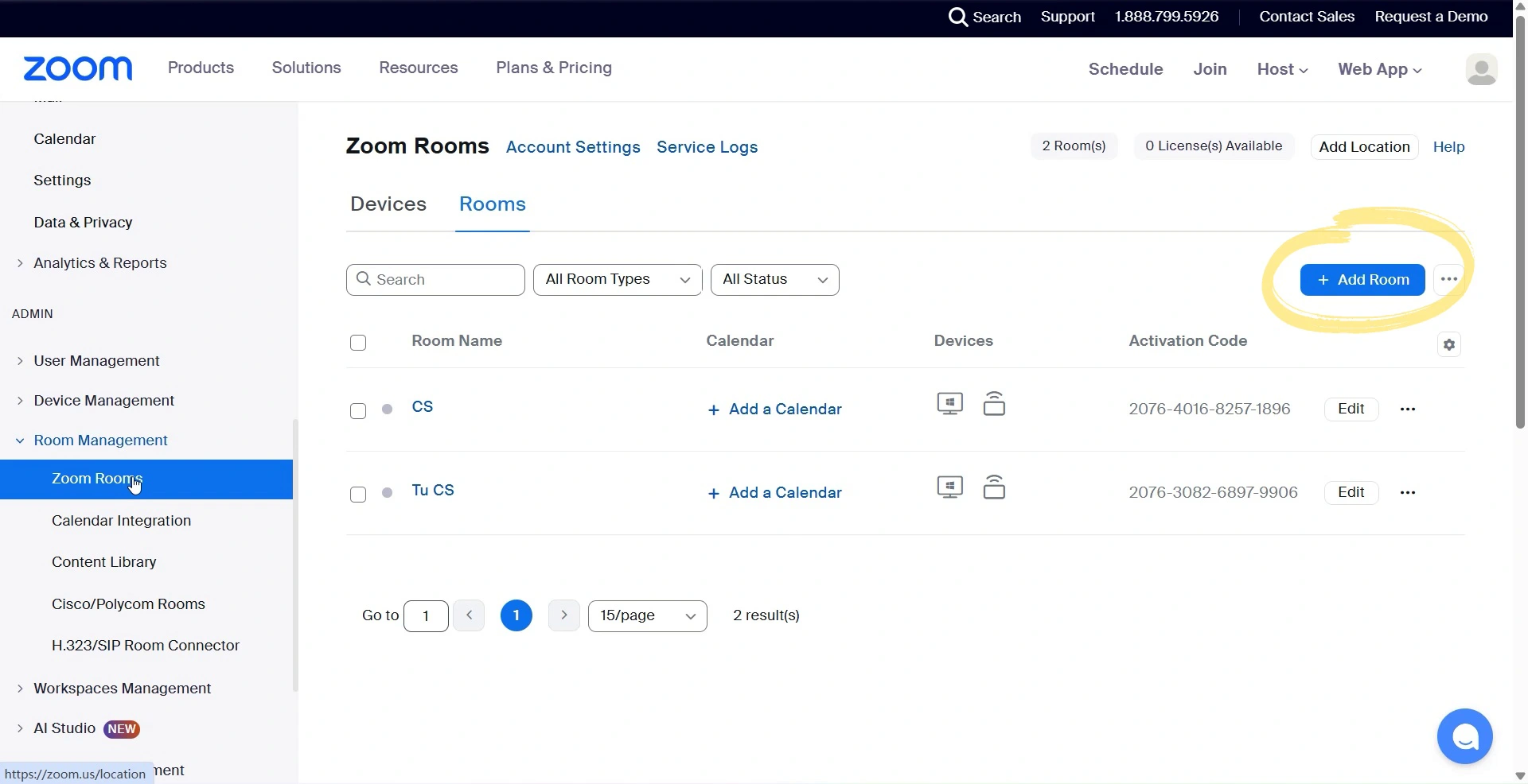 zoom rooms_add new room
